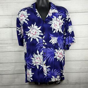 Two Palms Hawaiian Shirt Mens XL Purple Floral Rayon Made In Hawaii Aloha